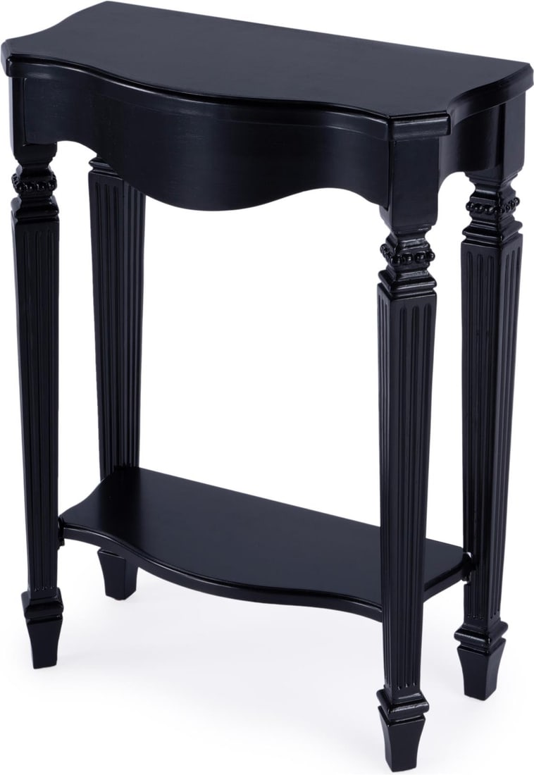 Butler Cheshire Console Table Black Licorice Cherry Veneer: Butler Cheshire Console Table Black Licorice Cherry Veneer Introducing the Cheshire Console Table, a classic black beauty that effortlessly combines style and functionality. Crafted by Butler Specialt