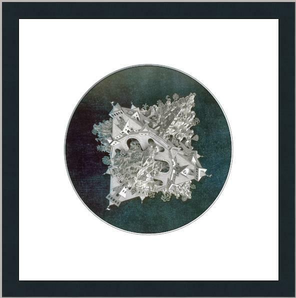 M.C. Escher Double Planetoid 1994 Custom Framed Art Print: M.C. Escher Double Planetoid 1994 Custom Framed Art Print This stunning custom gallery framed print features M.C. Escher's iconic artwork titled "Double Planetoid." Measuring 19" x 19" overall, this p