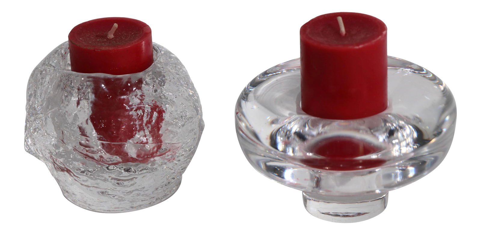 Mid Century Glass Candlesticks Set by Quistgaard for Dansk: Mid Century Glass Candlesticks Set by Quistgaard for Dansk This set features two exquisite Mid Century glass candlesticks, showcasing the elegance and design of the era. One candlestick is crafted by