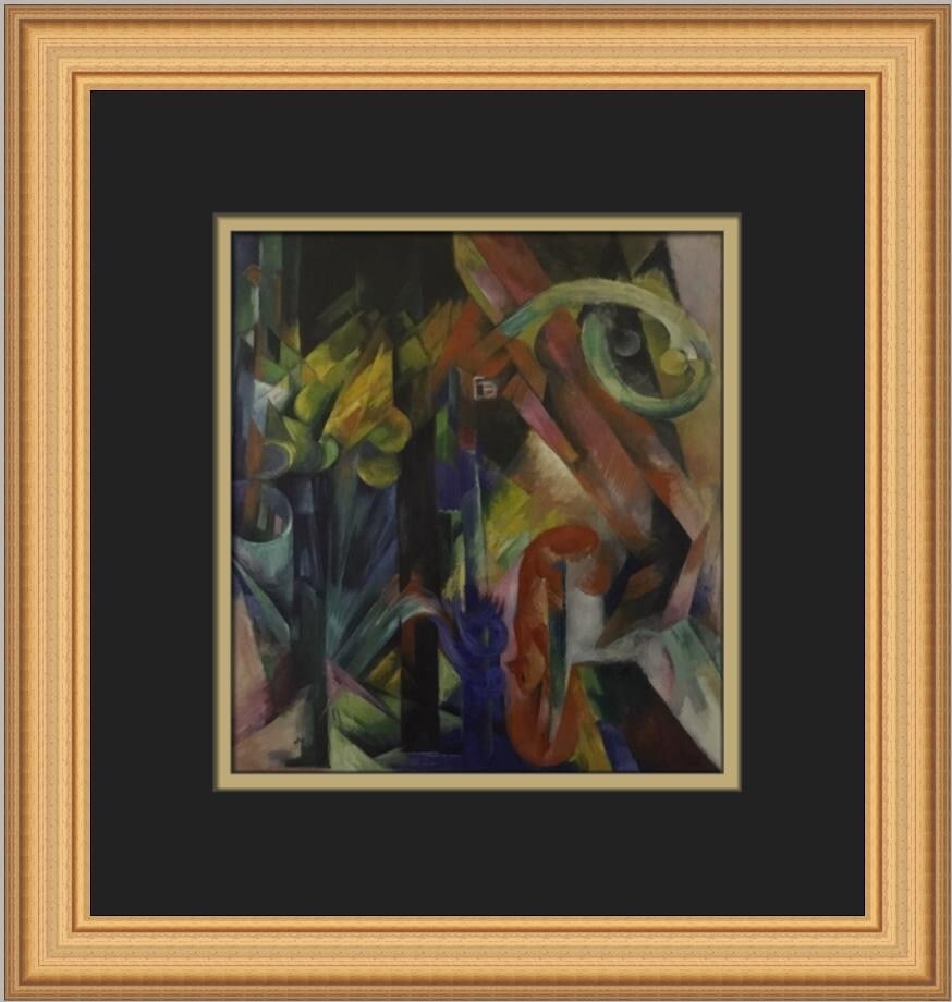 Franz Marc Forest with Squirrel Custom Framed Offset Lithograph Art Print: Franz Marc Forest with Squirrel Custom Framed Offset Lithograph Art Print This stunning custom framed print titled 'Forest with Squirrel' by Franz Marc captures the essence of nature through its vibra