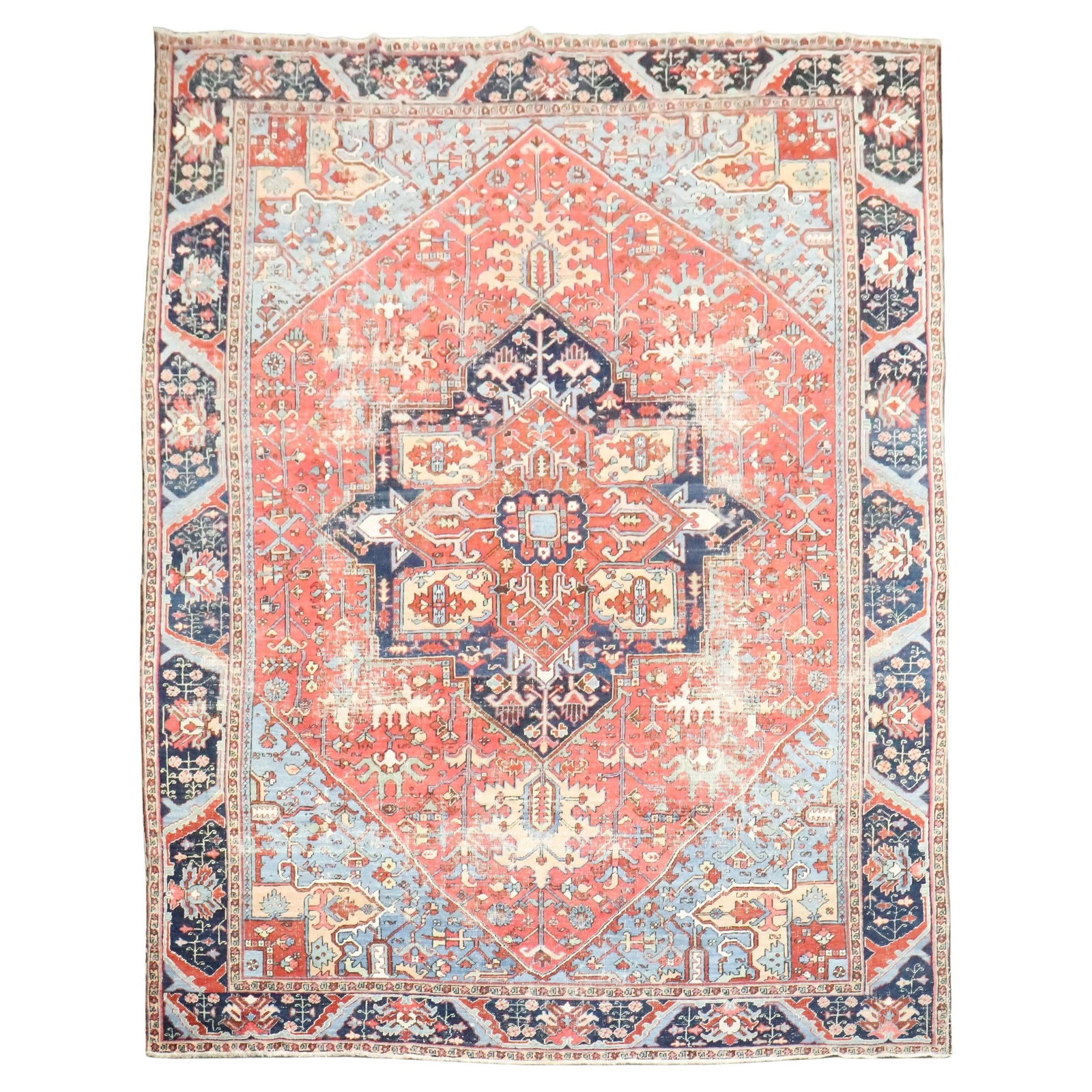 1920s Antique Persian Large Heriz Hand-Knotted Rug 10'4 x 13'6: 1920s Antique Persian Large Heriz Hand-Knotted Rug 10'4 x 13'6 This exquisite Antique Persian Heriz rug is a stunning example of early 20th-century craftsmanship. Measuring 10' 4" x 13' 6" (315 cm x 4