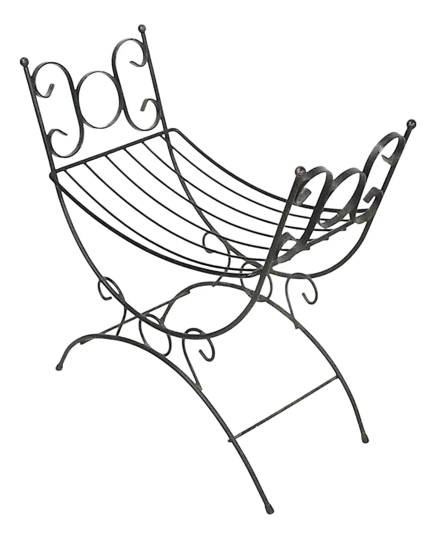 Mid Century Black Wrought Iron Saddle Seat Bench Umanoff Style: Mid Century Black Wrought Iron Saddle Seat Bench Umanoff Style This exquisite Mid Century wrought iron saddle seat window bench, inspired by the design of Arthur Umanoff, epitomizes the elegance of th