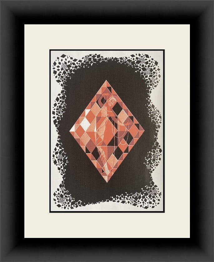 Erte Aces Suite Diamond Art Deco Lithograph Custom Framed Print: Erte Aces Suite Diamond Art Deco Lithograph Custom Framed Print This exquisite print titled "Aces Suite Diamond" features artwork by the renowned artist Erte, known for his unique Art Deco style. Prod