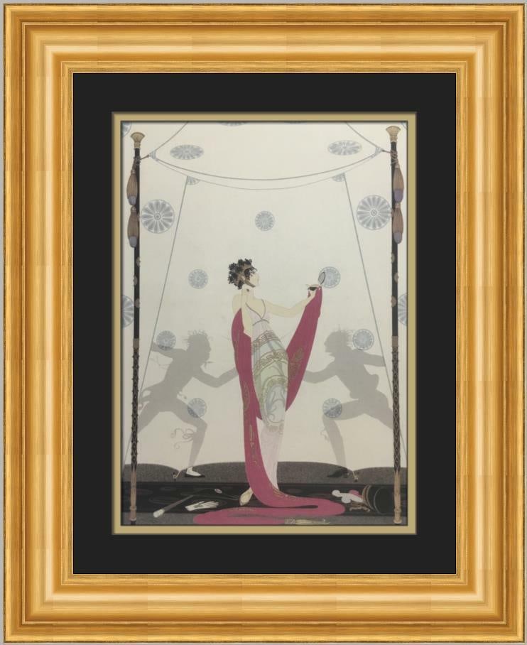 Erte The Duel Art Deco Custom Framed Lithograph Print: Erte The Duel Art Deco Custom Framed Lithograph Print Presenting 'The Duel' by renowned artist Erte, an exquisite Art Deco lithograph that captures the beauty of figures in a stunning portrait orienta
