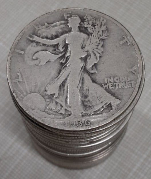 1936-D Walking Liberty Half Dollar Roll of 20 Circulated 90% Silver Coins (1 of 4)