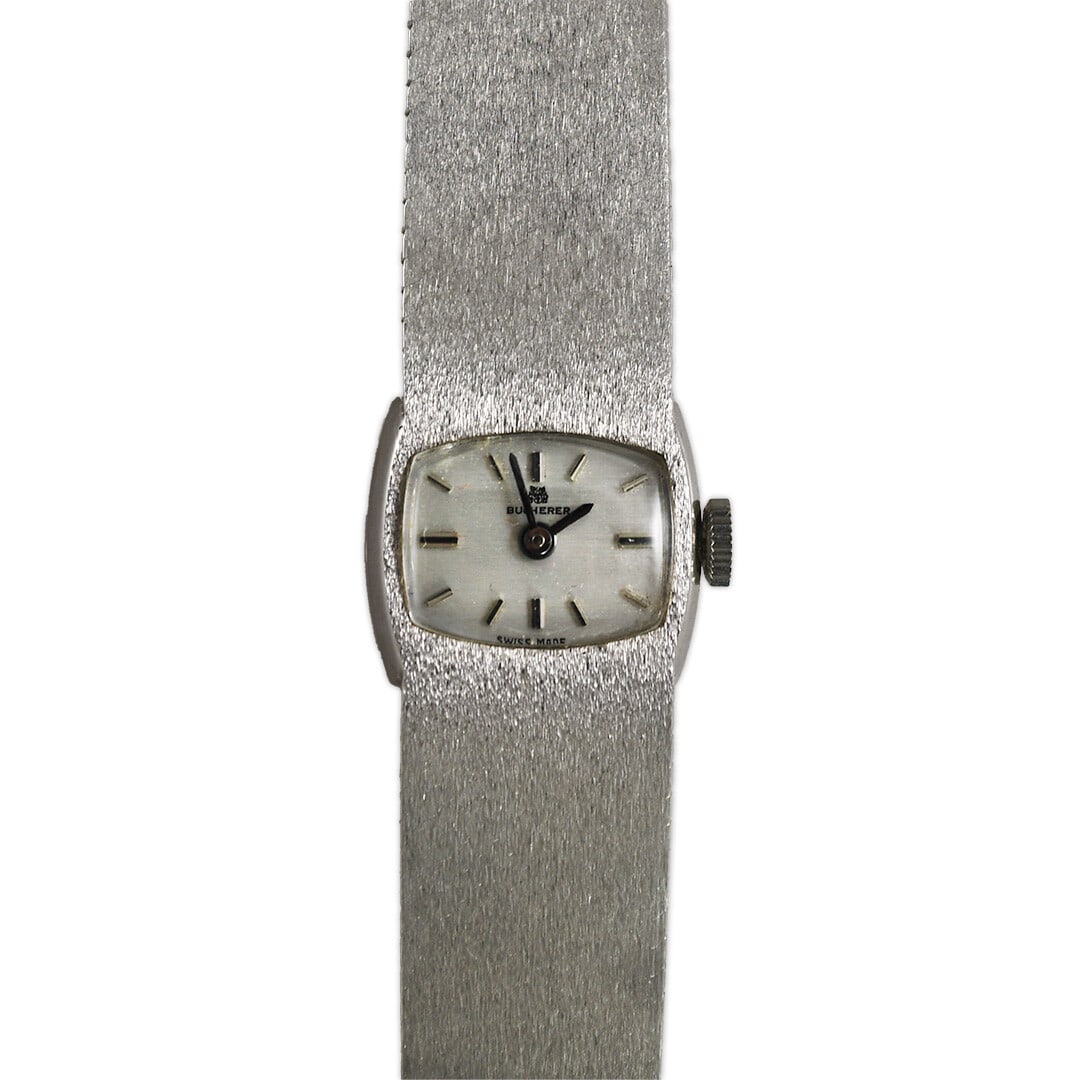 Vintage Bucherer 18K White Gold Manual Wind Watch 16.5mm Gray Dial (1 of 9)