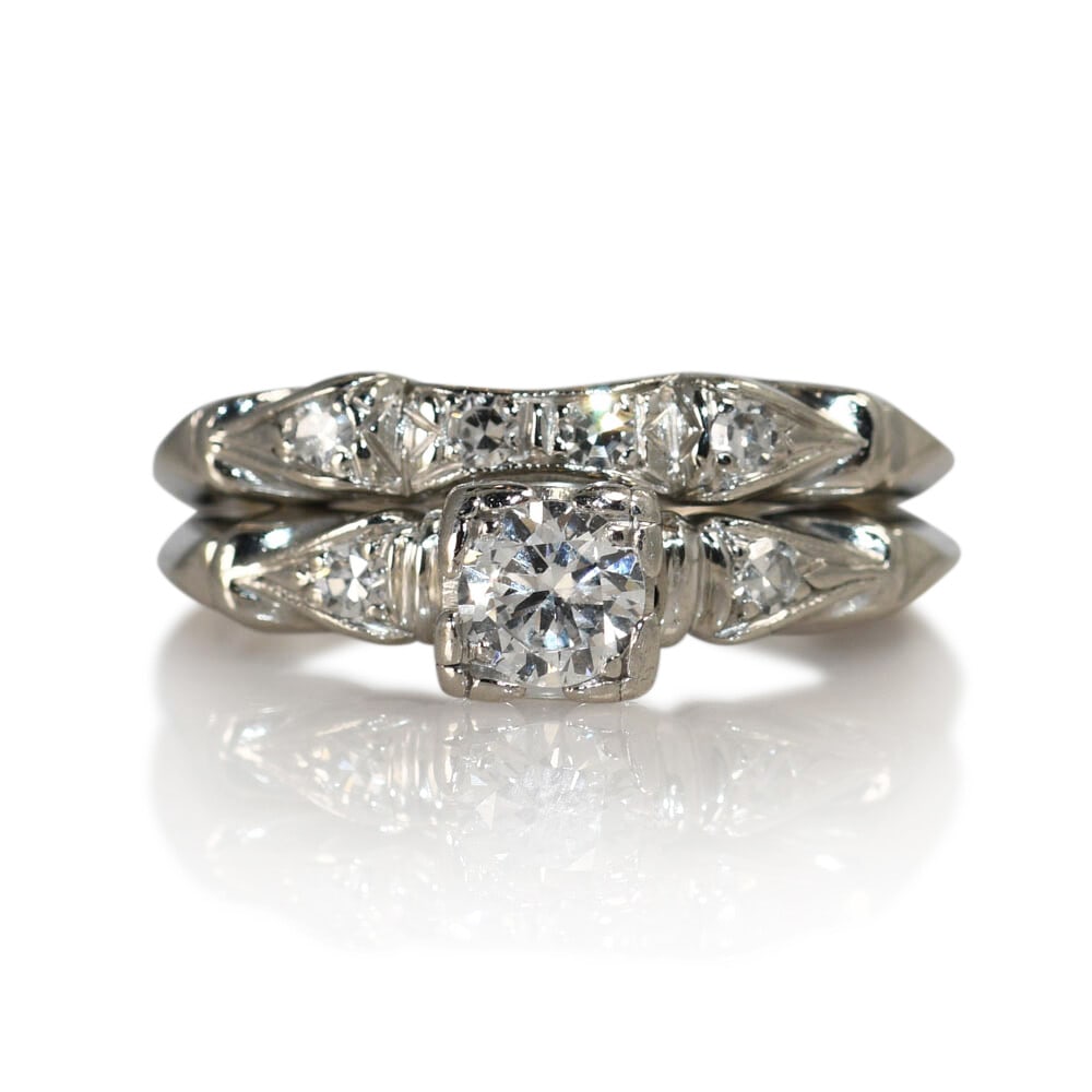 Vintage Platinum Engagement Ring .31ct G-H VS2-SI Bezel Setting (1 of 7)