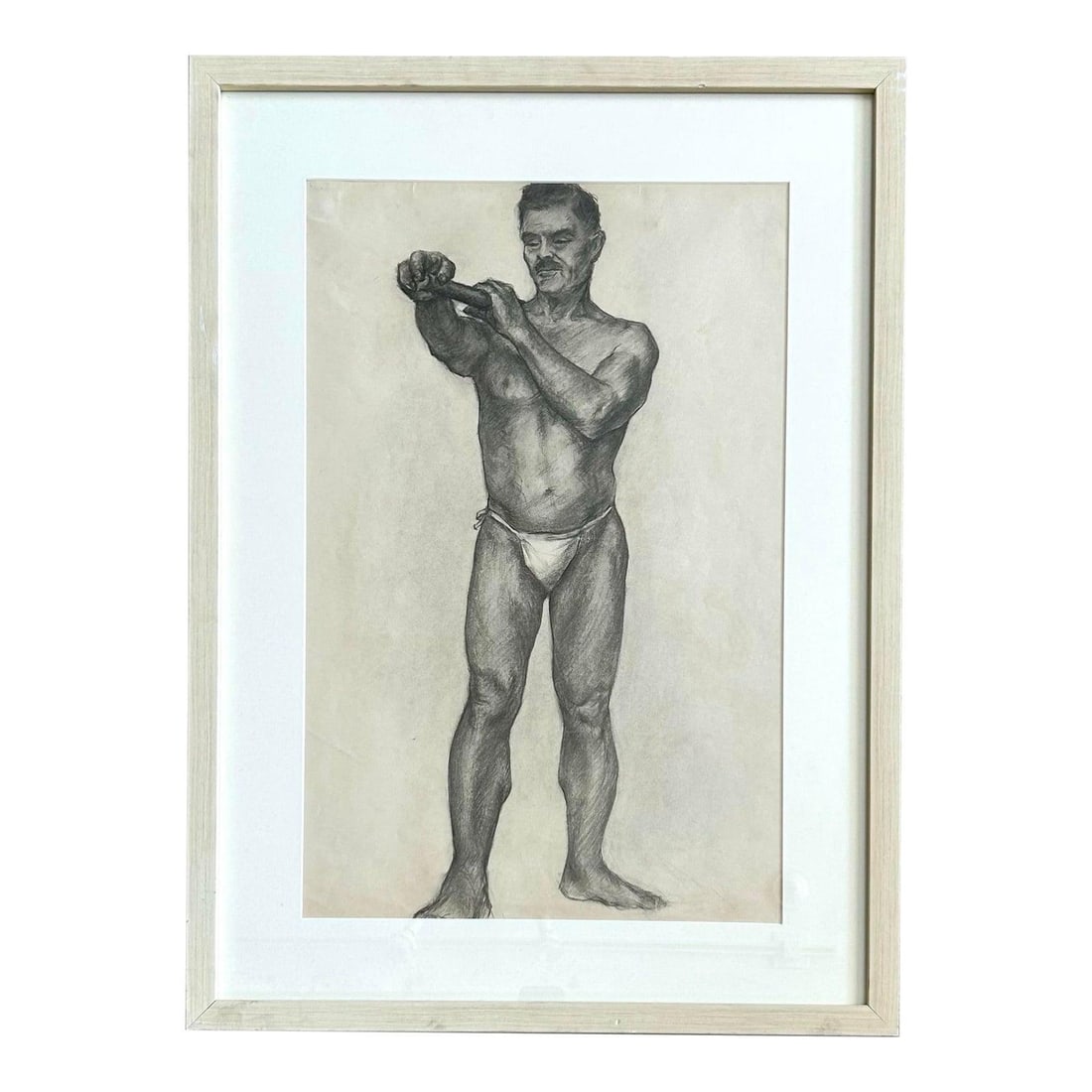 Framed Vintage Boho Charcoal Male Figure Drawing 23.5x32.5 (1 of 5)