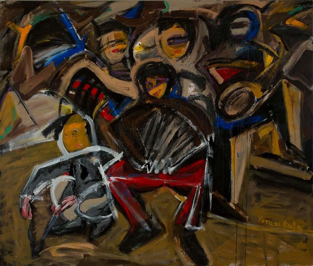 Yoram Katz Neighborhood Band Abstract Painting 60 x 72 inch Impressionist: Yoram Katz Neighborhood Band Abstract Painting 60 x 72 inch Impressionist Experience the vibrant expression of life with "Neighborhood Band," an abstract painting by Yoram Katz. Created in 1990, this