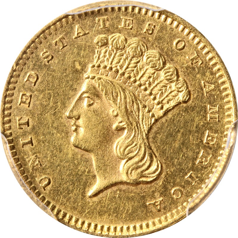 1870-S Indian Princess Gold $1 PCGS UNC Detail Key Date Coin: 1870-S Indian Princess Gold $1 PCGS UNC Detail Key Date Coin This remarkable 1870-S Type 3 Indian Princess Gold $1 coin is a key date piece, certified by PCGS with a grade of UNC Detail, showcasing it