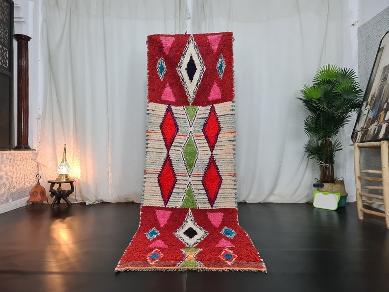 Handmade Moroccan Wool Runner Rug 2 x 6.56 Feet: Handmade Moroccan Wool Runner Rug 2 x 6.56 Feet Enhance your home decor with this stunning handmade wool runner rug, meticulously crafted by local Berber women weavers in the Middle Atlas Mountains of