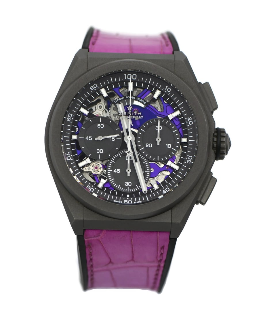 Zenith Defy Ultraviolet Titanium Watch 44mm Ref 97.9001.9004 with Box and Papers: Zenith Defy Ultraviolet Titanium Watch 44mm Ref 97.9001.9004 with Box and Papers Introducing the Zenith Defy El Primero Ultraviolet Titanium Watch, a stunning timepiece that combines innovative design
