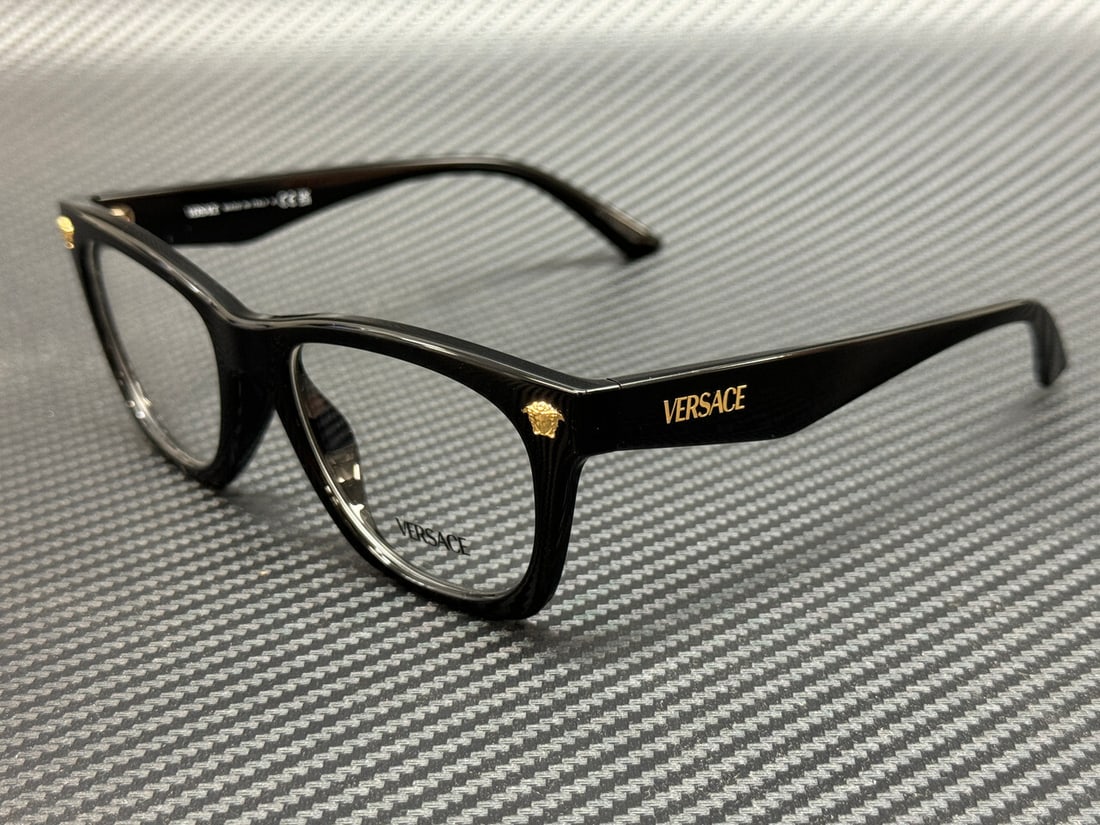 Versace VE3363U GB1 Black 52mm Men's Eyeglasses with Authenticity Certificate: Versace VE3363U GB1 Black 52mm Men's Eyeglasses with Authenticity Certificate Elevate your eyewear collection with these stylish Versace VE3363U GB1 eyeglasses. Designed for men, these black frames fe