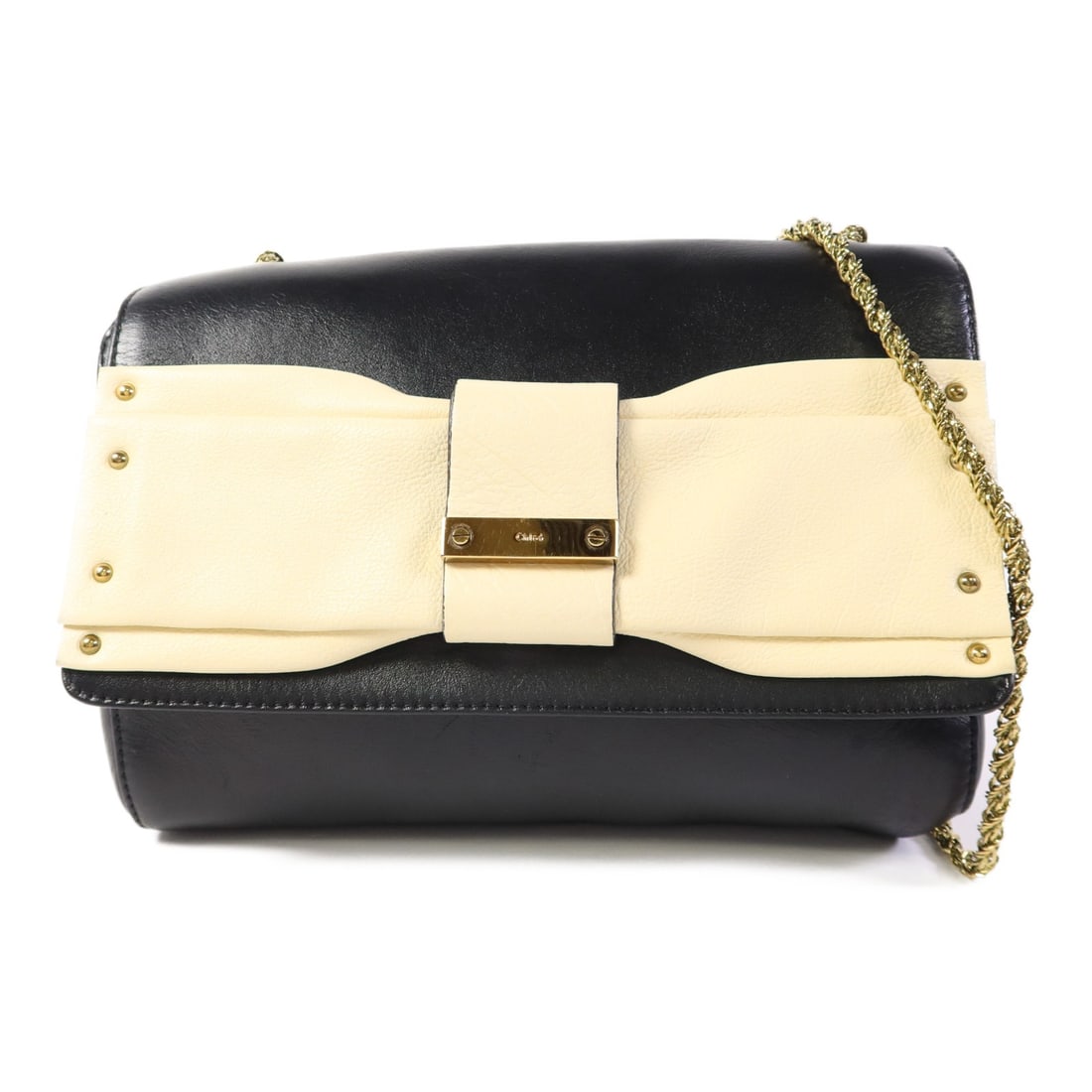 Chloe Black Calfskin Leather Shoulder Bag GHW Made in France: Chloe Black Calfskin Leather Shoulder Bag GHW Made in France This stylish shoulder bag from Chloe is crafted from luxurious black calfskin leather, ensuring both elegance and durability. The bag featu