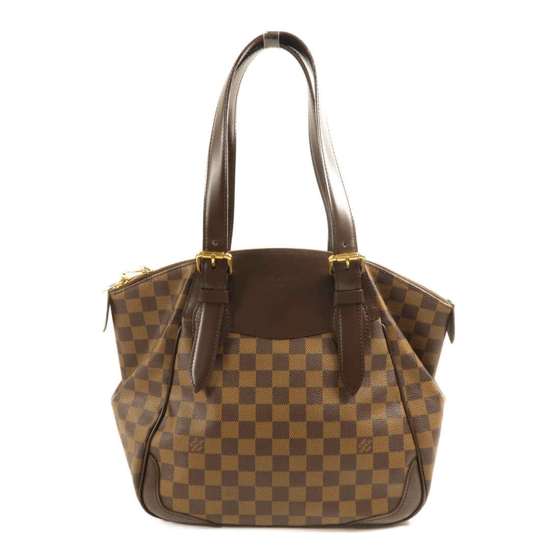LOUIS VUITTON Verona MM Shoulder Bag Damier Brown PVC GHW: LOUIS VUITTON Verona MM Shoulder Bag Damier Brown PVC GHW This elegant Louis Vuitton Verona MM Shoulder Bag is crafted from durable PVC coated canvas in a rich brown hue, making it a stylish and pract