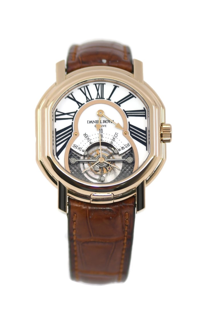 Daniel Roth 8 Day Tourbillon 18K Rose Gold Watch Ref 197.X.40: Daniel Roth 8 Day Tourbillon 18K Rose Gold Watch Ref 197.X.40 Experience the elegance of the Daniel Roth 8 Day Tourbillon wristwatch, crafted in luxurious 18K rose gold. This exquisite timepiece featu