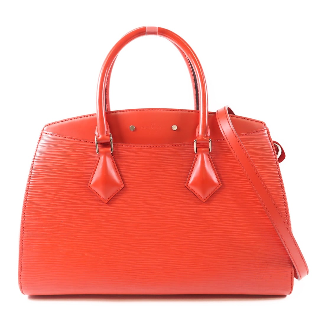 LOUIS VUITTON Soufflot MM 2 Way Shoulder Bag Epi Red Calfskin: LOUIS VUITTON Soufflot MM 2 Way Shoulder Bag Epi Red Calfskin Introducing the LOUIS VUITTON Soufflot MM 2 Way Shoulder Handbag, a stylish accessory crafted from premium calfskin. This exquisite handba