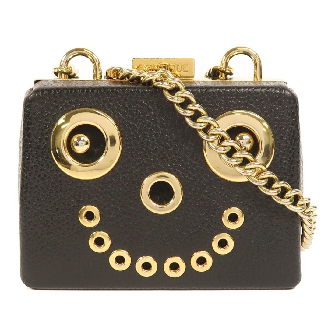 MOSCHINO Black Calfskin Leather Chain Shoulder Bag: MOSCHINO Black Calfskin Leather Chain Shoulder Bag Elevate your accessory collection with this stylish Moschino Chain Shoulder Bag. Crafted from high-quality black calfskin leather, this bag features