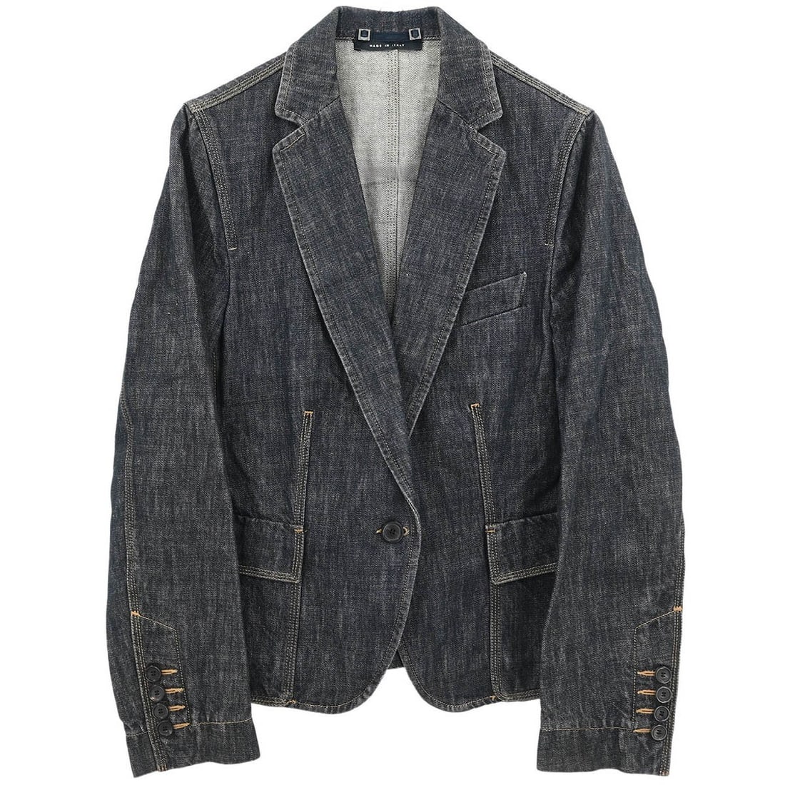Gucci Navy Denim Jacket Size 42 Casual Style: Gucci Navy Denim Jacket Size 42 Casual Style This stylish Gucci denim jacket in navy is crafted in Italy and designed for casual occasions. Featuring a mid-length cut and a collared style, it is equip