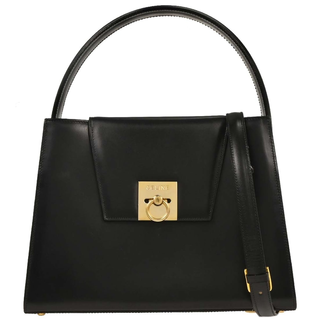 CELINE Black Leather 2way Top Handle Handbag Italy: CELINE Black Leather 2way Top Handle Handbag Italy This elegant Celine black 2-way handbag is perfect for casual occasions. Crafted from premium leather, it features a stylish top handle design and sh