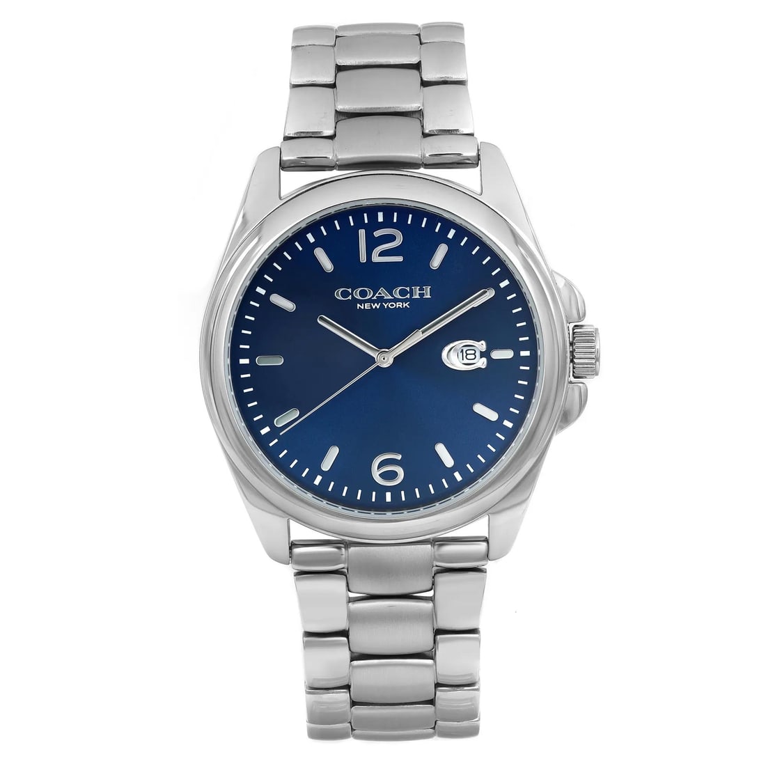 Coach Greyson 40mm Men's Quartz Watch Blue Dial Stainless Steel Bracelet: Coach Greyson 40mm Men's Quartz Watch Blue Dial Stainless Steel Bracelet Explore the elegant simplicity of the Coach Greyson 40mm Men's Quartz Watch. This stylish casual wristwatch features a striking