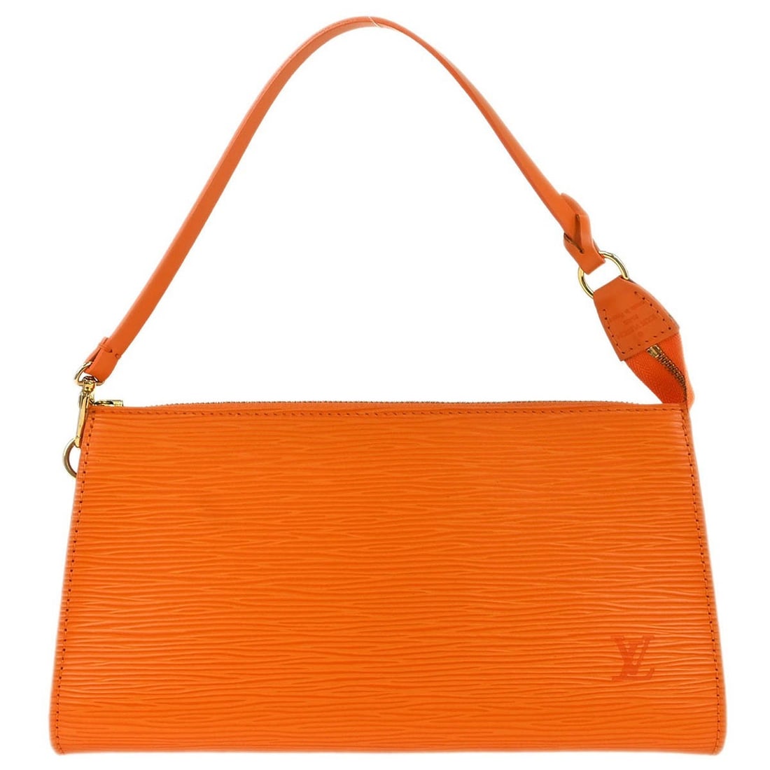 Louis Vuitton Orange Epi Pochette Accessoires 24 Handbag M5294H: Louis Vuitton Orange Epi Pochette Accessoires 24 Handbag M5294H This stunning Louis Vuitton Pochette Accessoires 24 handbag features a vibrant orange Epi leather exterior that is both stylish and dura
