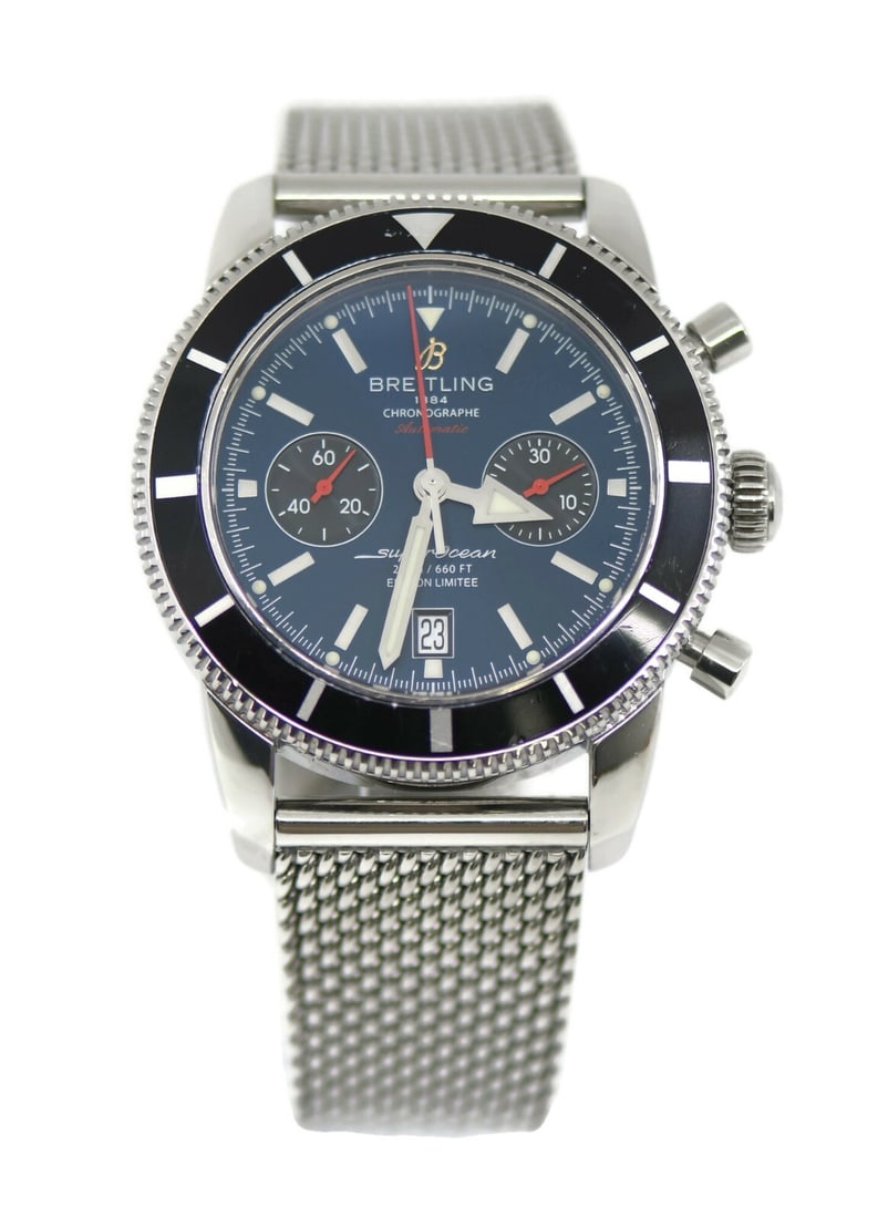 Breitling Superocean Heritage A23320 Stainless Steel Watch with Box and Papers: Breitling Superocean Heritage A23320 Stainless Steel Watch with Box and Papers Discover the exquisite Breitling Superocean Heritage Stainless Steel Watch, model A23320. This striking wristwatch featur