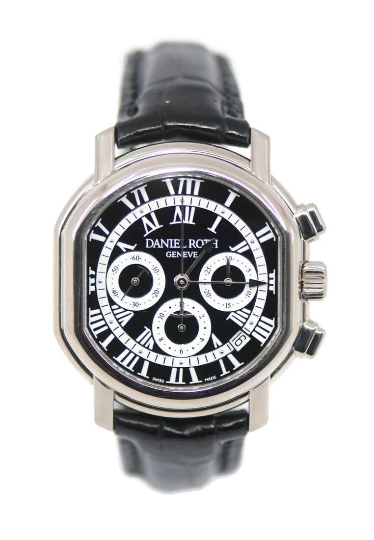 Daniel Roth Academie Chronograph 18K White Gold 38mm Watch with Papers: Daniel Roth Academie Chronograph 18K White Gold 38mm Watch with Papers Introducing the Daniel Roth Academie Chronograph, a luxurious wristwatch that embodies the elegance of fine watchmaking. Crafted