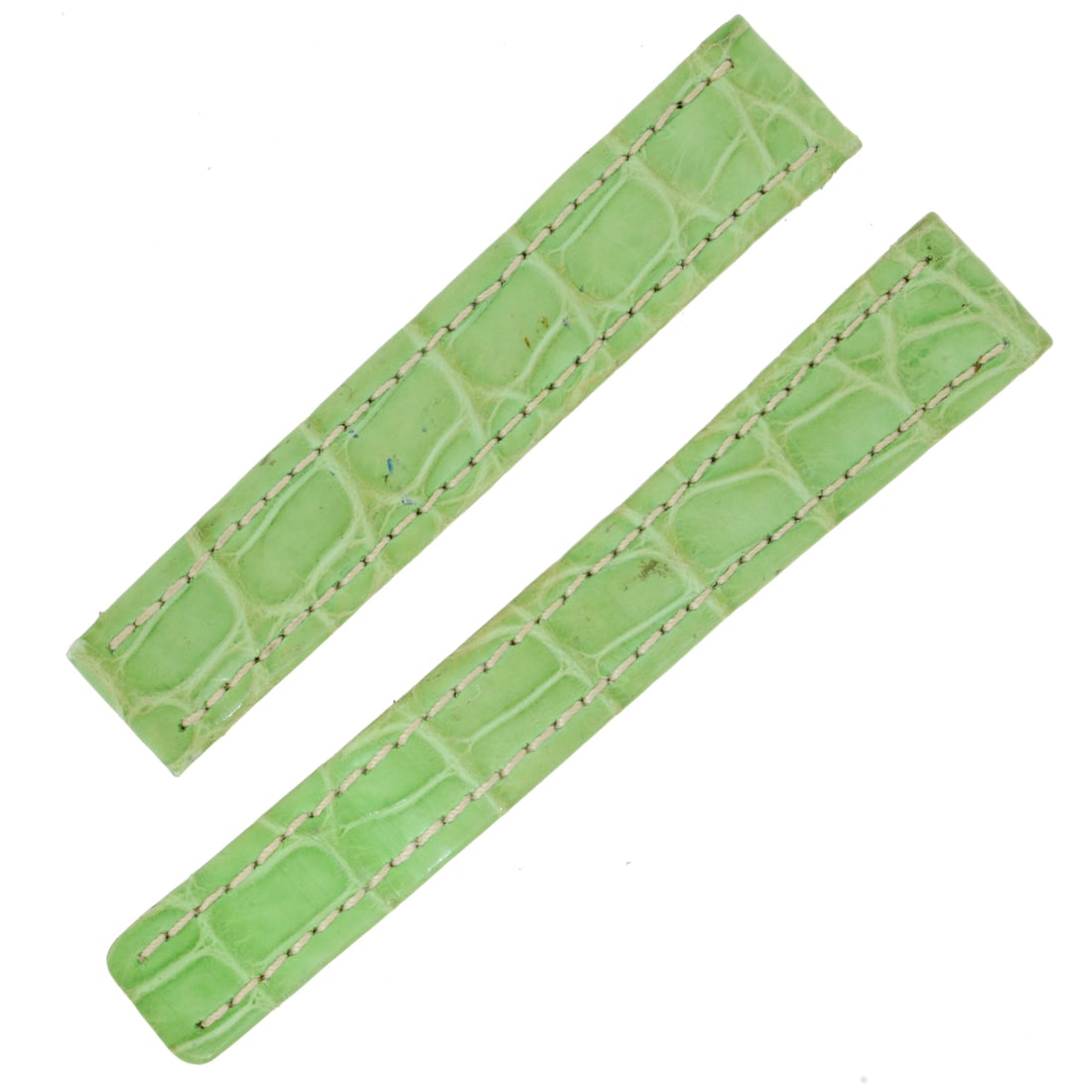 Breitling Light Green Alligator Leather Watch Band 15-14 mm: Breitling Light Green Alligator Leather Watch Band 15-14 mm Enhance your timepiece with this 100% authentic Breitling light green genuine alligator leather watch band. Designed to fit all Breitling mo