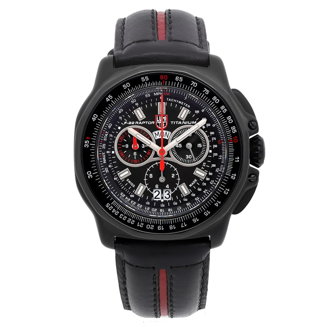 Luminox Raptor 44mm Titanium Black Dial Quartz Watch XA.9278: Luminox Raptor 44mm Titanium Black Dial Quartz Watch XA.9278 The Luminox F22 Raptor is a robust and stylish 44mm wristwatch designed for men, featuring a striking black dial complemented by a bidirect