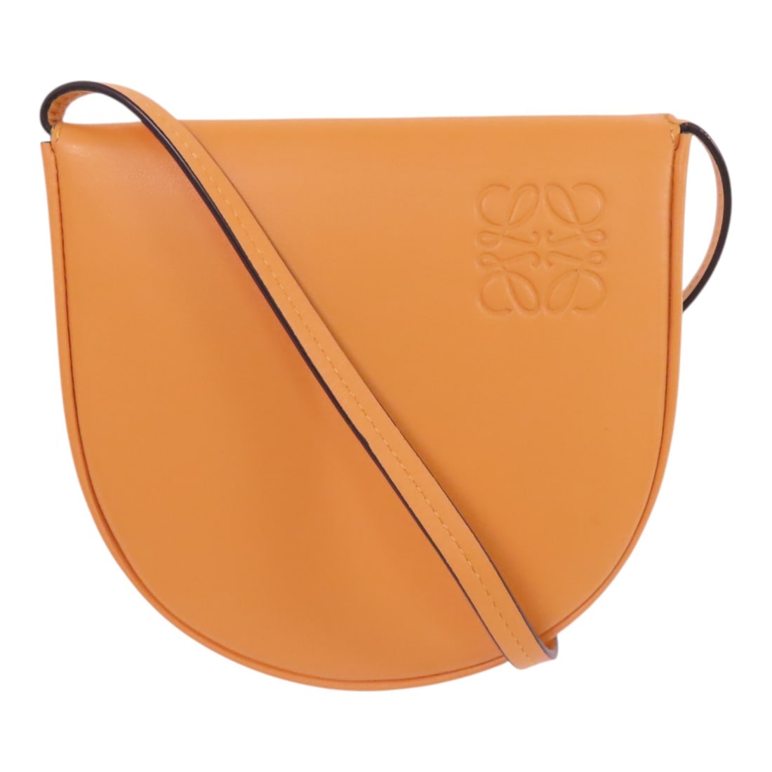 LOEWE Small Heel Crossbody Bag Calfskin Leather Orange: LOEWE Small Heel Crossbody Bag Calfskin Leather Orange This LOEWE Small Heel Shoulder Bag is a stylish accessory crafted from high-quality calfskin leather in a vibrant light orange hue. With its comp