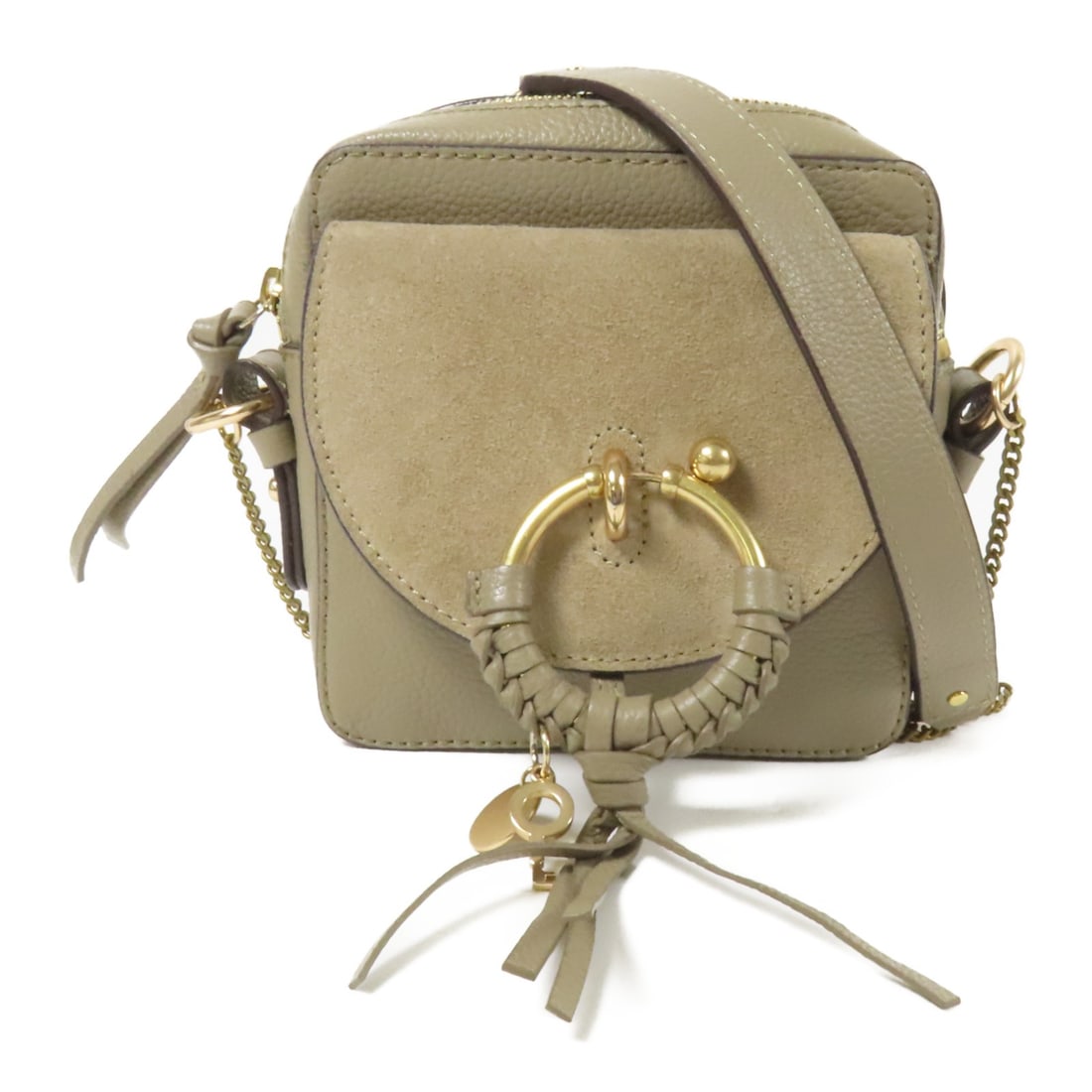 SEE BY CHLOE Joan Camera Bag Gray Leather Suede GHW: SEE BY CHLOE Joan Camera Bag Gray Leather Suede GHW Elevate your accessory collection with the SEE BY CHLOE Joan Camera Bag. This stylish shoulder bag features a sleek gray leather exterior, combining