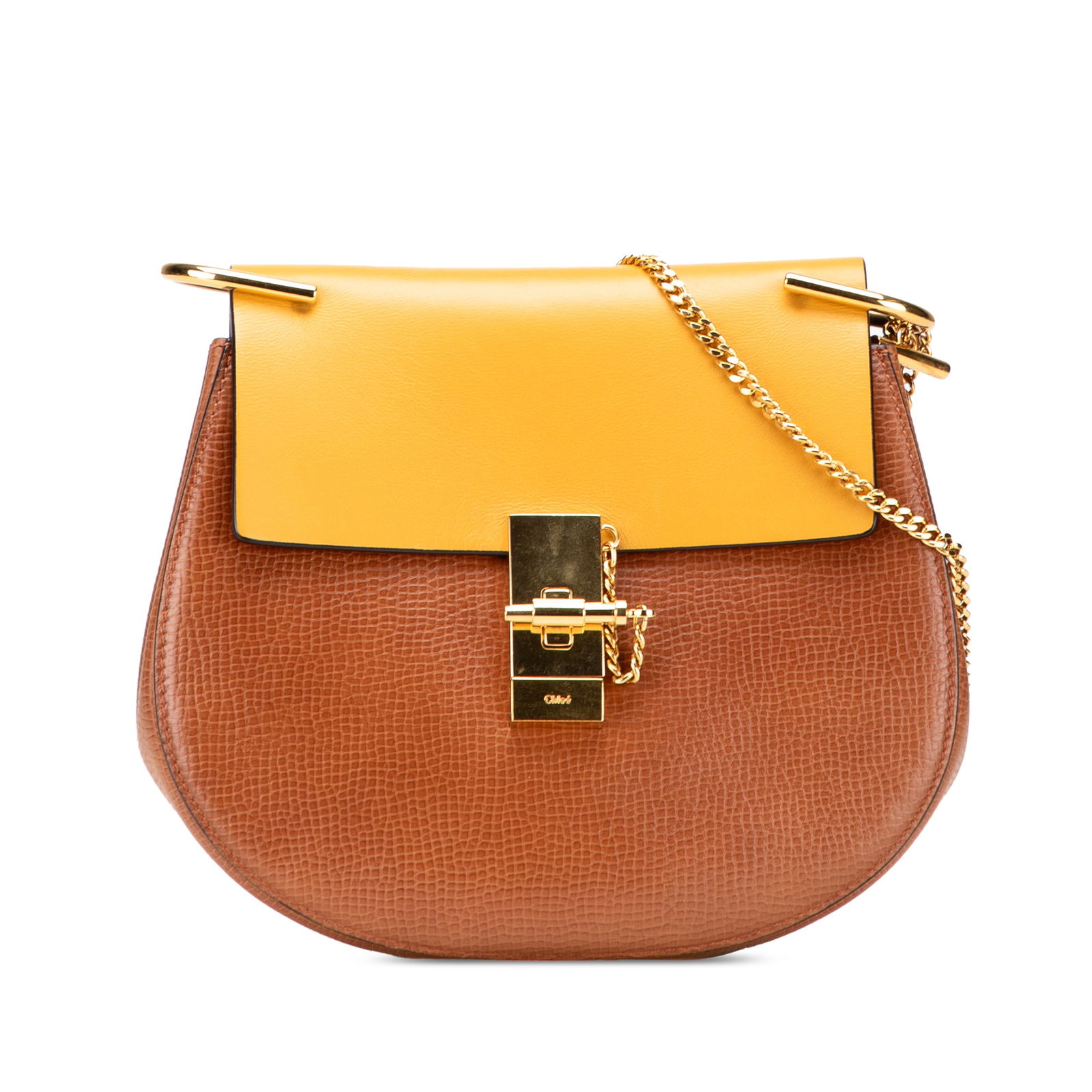 Chloe Small Bicolor Calfskin Drew Crossbody Bag Italy: Chloe Small Bicolor Calfskin Drew Crossbody Bag Italy This Chloe Small Bicolor Smooth and Grained Calfskin Drew Crossbody bag showcases a stylish leather body with a chic chain link strap. It features