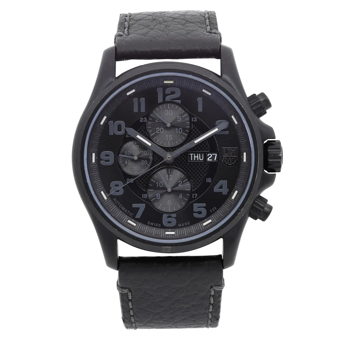 Luminox Blackout Field 47mm Automatic Chronograph Stainless Steel Watch: Luminox Blackout Field 47mm Automatic Chronograph Stainless Steel Watch Discover the Luminox Field Chronograph, a robust 47mm wristwatch featuring a sleek black dial and a reliable automatic movement.