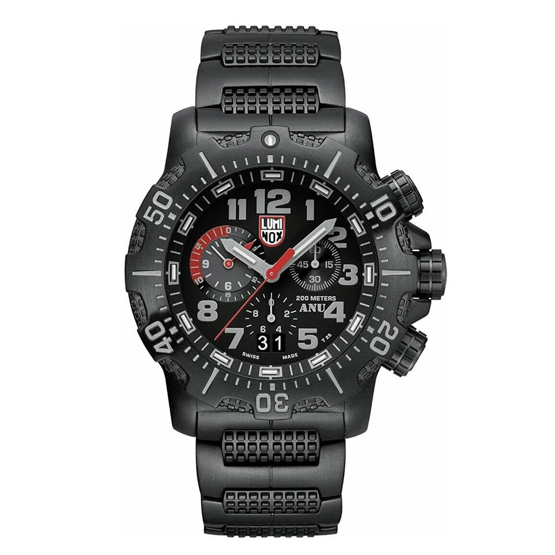 Luminox ANU 45mm Diver Chronograph Black Dial Stainless Steel Watch XS.4242: Luminox ANU 45mm Diver Chronograph Black Dial Stainless Steel Watch XS.4242 The Luminox ANU 45mm Chronograph features a robust stainless steel case with a sleek black PVD coating, making it an ideal c