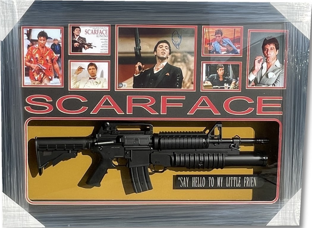 Al Pacino Signed Scarface 8x10 Photo Custom Frame Beckett Authenticated: Al Pacino Signed Scarface 8x10 Photo Custom Frame Beckett Authenticated This striking custom framed 8x10 photo features the iconic Al Pacino, renowned for his role in "Scarface." The frame measures an