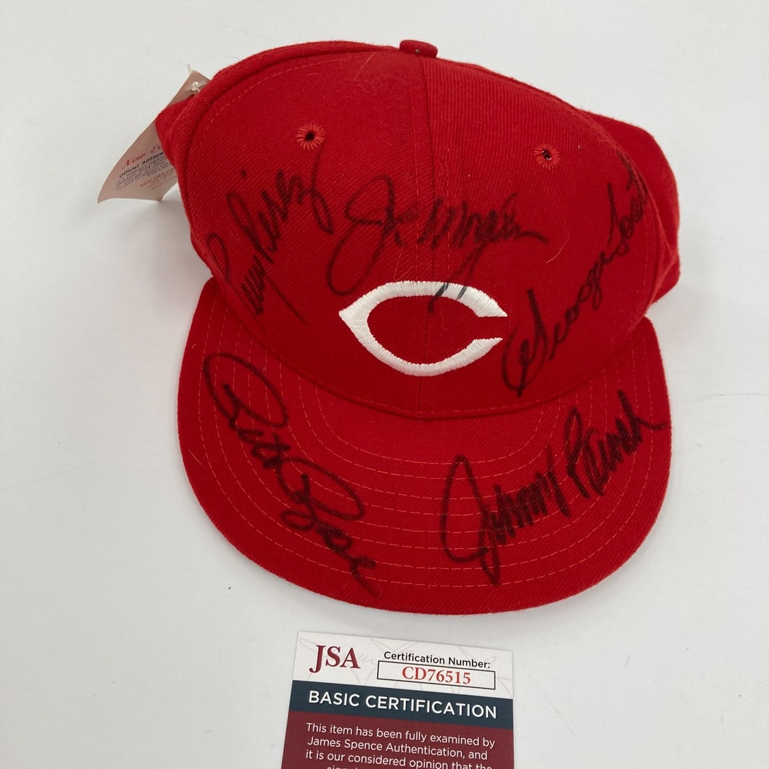 Cincinnati Reds Signed Hat by Pete Rose Johnny Bench Joe Morgan JSA: Cincinnati Reds Signed Hat by Pete Rose Johnny Bench Joe Morgan JSA This authentic Cincinnati Reds hat is a remarkable collectible from the iconic Big Red Machine era, featuring the signatures of lege