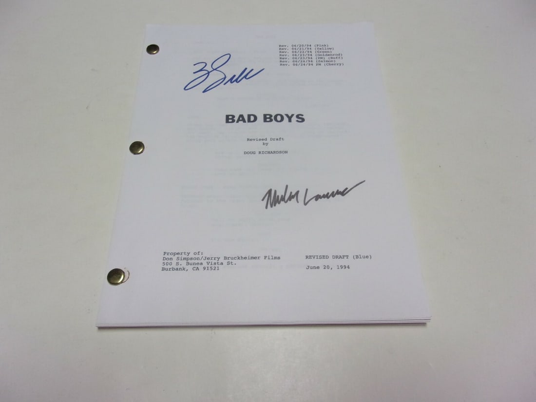 Will Smith Martin Lawrence Bad Boys Signed Script with COA: Will Smith Martin Lawrence Bad Boys Signed Script with COA This is an original full movie script from the film 'Bad Boys,' signed by Will Smith and Martin Lawrence. Accompanied by a Certificate of Aut