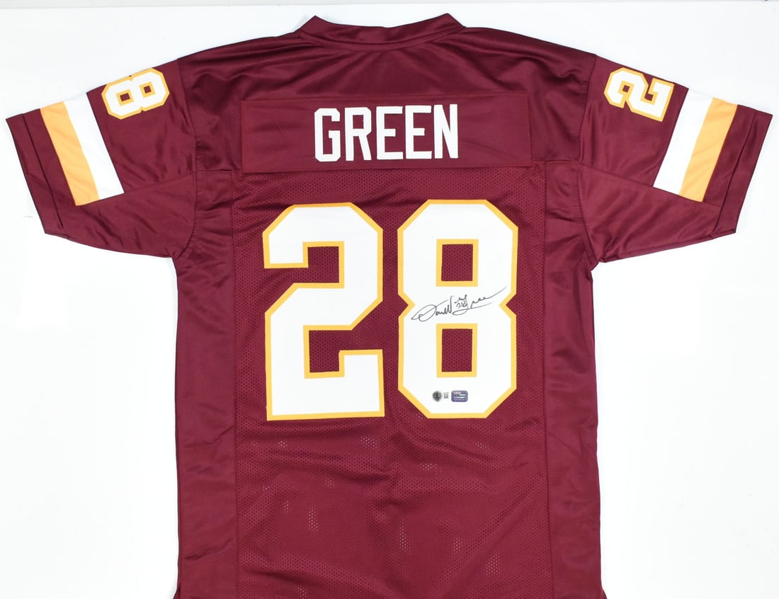 Darrell Green Signed Maroon Jersey Washington Redskins Beckett Hologram: Darrell Green Signed Maroon Jersey Washington Redskins Beckett Hologram This is a pre-owned maroon pro style jersey autographed by NFL legend Darrell Green. A significant piece for any football fan, t