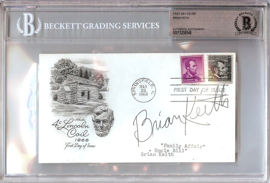 Brian Keith Autographed First Day Cover Family Affair Beckett Authenticated: Brian Keith Autographed First Day Cover Family Affair Beckett Authenticated This is an authentic autographed First Day Cover featuring Brian Keith, renowned for his role in the classic television seri