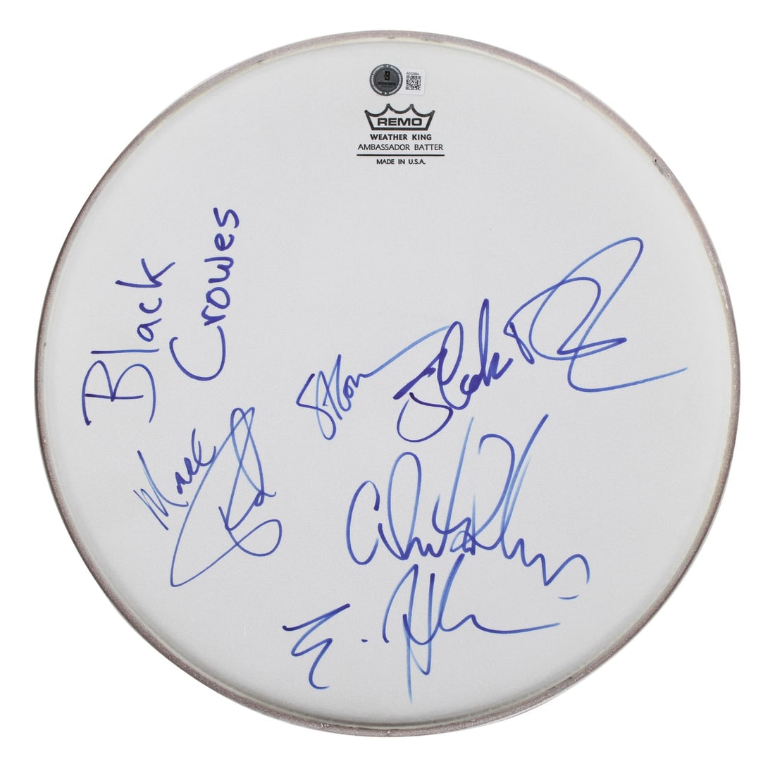 The Black Crowes Signed 13 Inch Remo Drum Head with Beckett COA: The Black Crowes Signed 13 Inch Remo Drum Head with Beckett COA This autographed 13-inch Remo drum head features the signatures of Chris Robinson, Marc Ford, Rich Robinson, Steve Gorman, Johnny Colt,