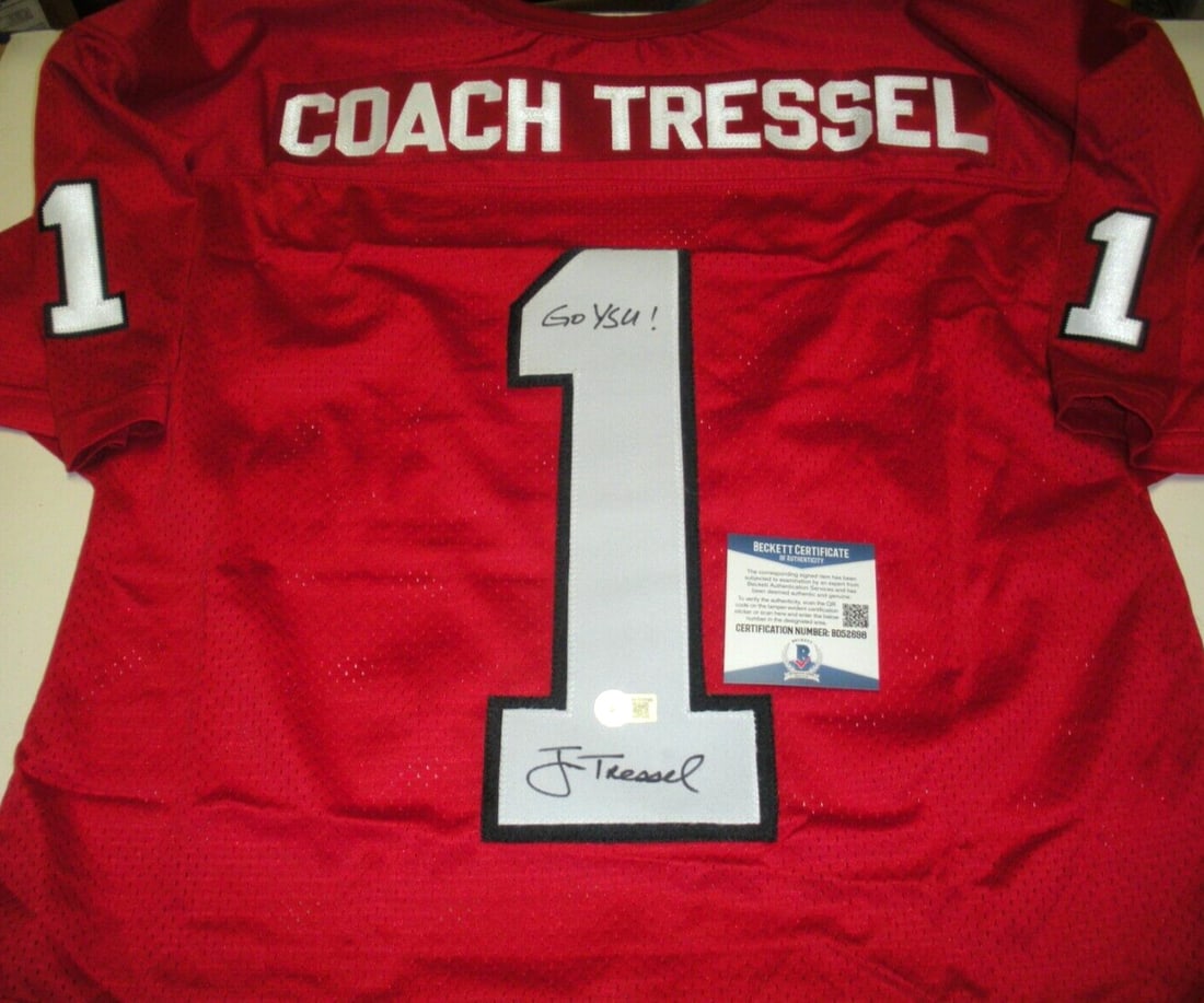 Jim Tressel Signed Wilson Jersey Officially Licensed NFL Memorabilia: Jim Tressel Signed Wilson Jersey Officially Licensed NFL Memorabilia This officially licensed Wilson jersey is signed by Jim Tressel, the renowned football coach associated with Youngstown State Unive