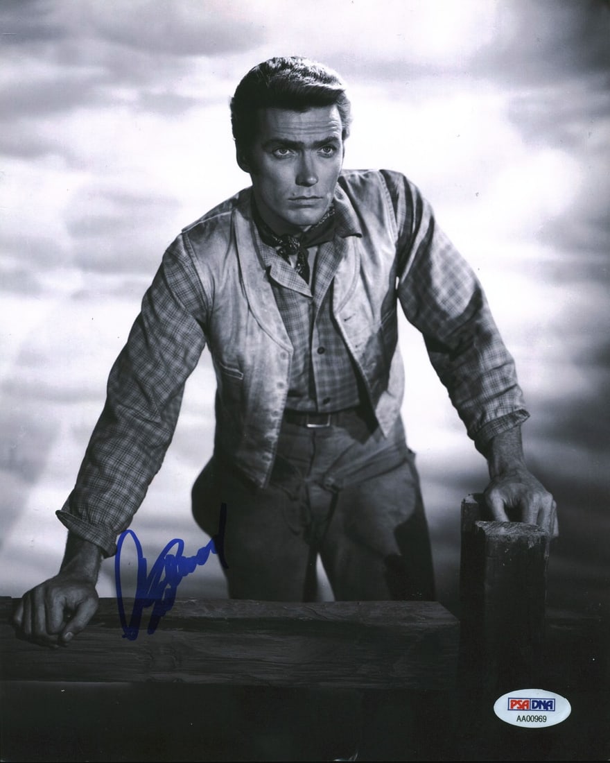 Clint Eastwood Rawhide Signed 8x10 Photo PSA/DNA Certified: Clint Eastwood Rawhide Signed 8x10 Photo PSA/DNA Certified This authentic autographed 8x10 photo features Clint Eastwood, renowned for his role in the classic television series Rawhide. The signature