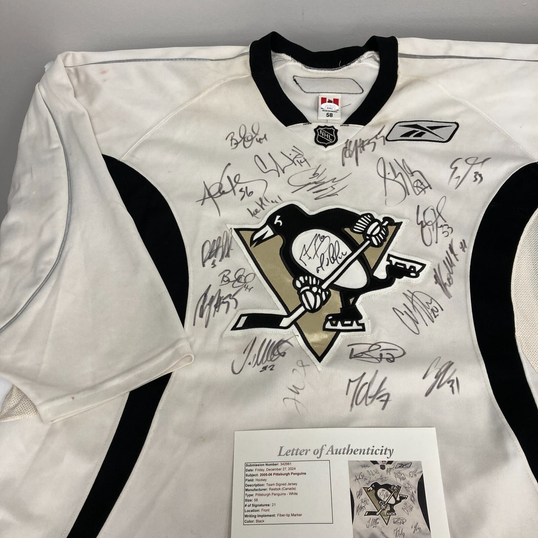 Sidney Crosby 2005-06 Team Signed Jersey 21 Autographs JSA COA: Sidney Crosby 2005-06 Team Signed Jersey 21 Autographs JSA COA This authentic Reebok practice worn jersey celebrates the rookie season of hockey star Sidney Crosby, featuring an impressive 21 signatur