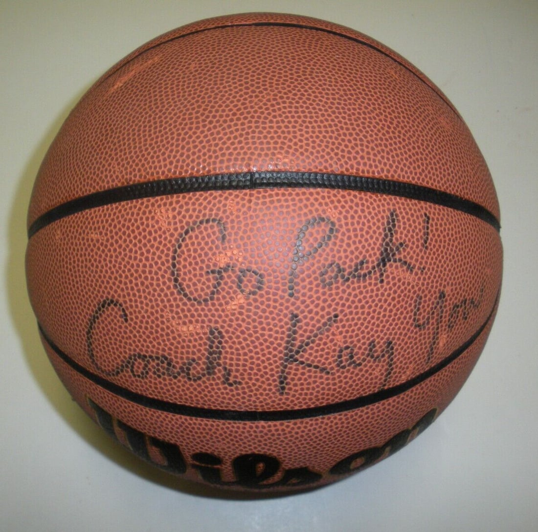 Coach Kay Yow Signed NC State Wolfpack Basketball with COA: Coach Kay Yow Signed NC State Wolfpack Basketball with COA This is an original signed basketball commemorating Kay Yow, the Hall of Fame coach of the NC State Wolfpack. The ball is a pre-owned item, m