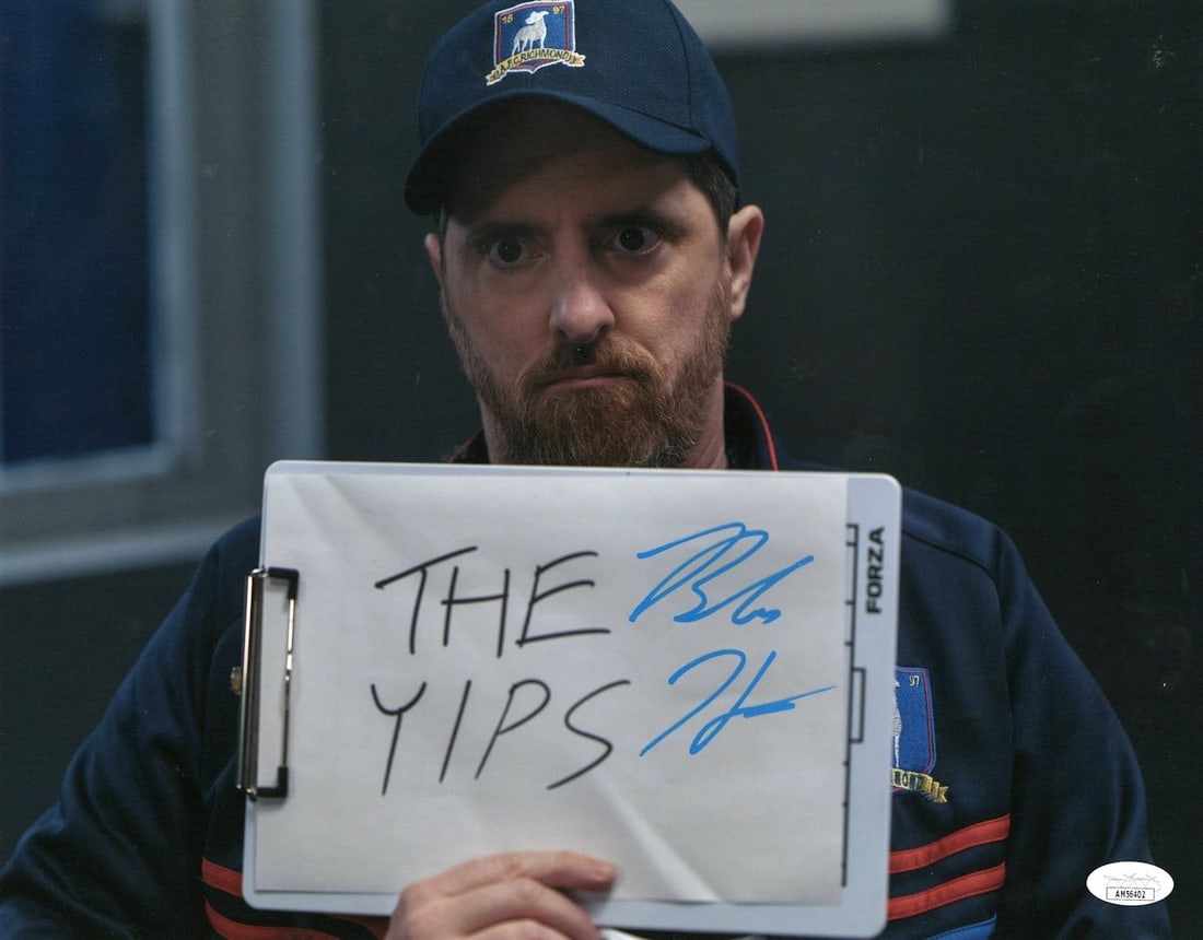 Brendan Hunt Autographed 11x14 Photo Coach Beard Ted Lasso JSA Certified: Brendan Hunt Autographed 11x14 Photo Coach Beard Ted Lasso JSA Certified This is an original 11"x14" photograph of Brendan Hunt, famously known for his role as Coach Beard in the acclaimed series Ted