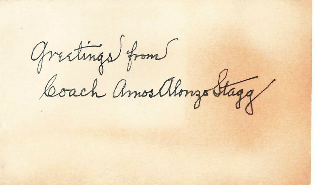 Amos Alonzo Stagg Signed Cut Signature JSA Authenticated Football Coach: Amos Alonzo Stagg Signed Cut Signature JSA Authenticated Football Coach This rare cut signature features the autograph of Amos Alonzo Stagg, a Hall of Fame football coach who passed away in 1965. The