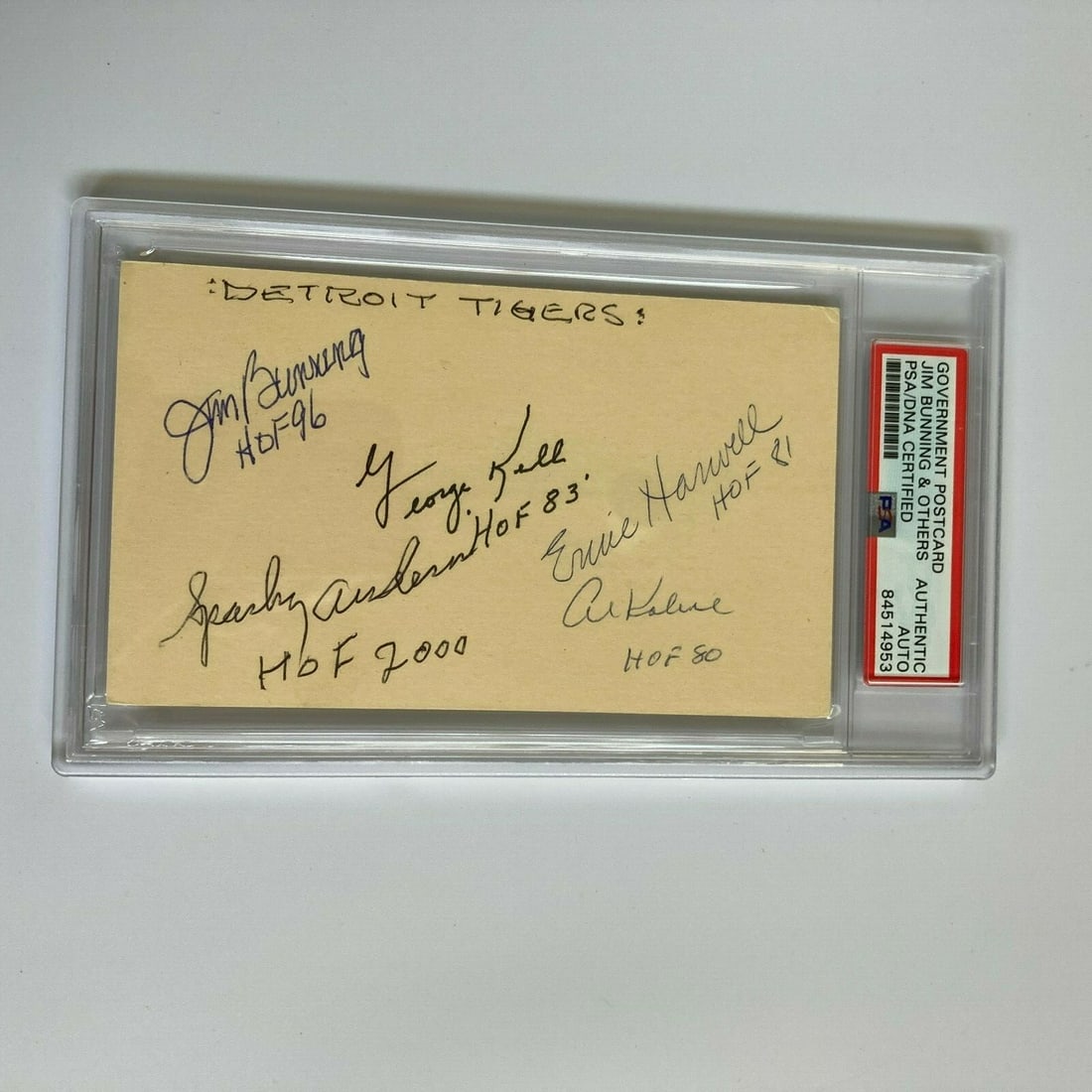 Detroit Tigers HOF Signed Postcard PSA Authenticated Legends: Detroit Tigers HOF Signed Postcard PSA Authenticated Legends Celebrate the legacy of the Detroit Tigers with this stunning signed postcard featuring Hall of Fame legends Sparky Anderson, Ernie Harwell