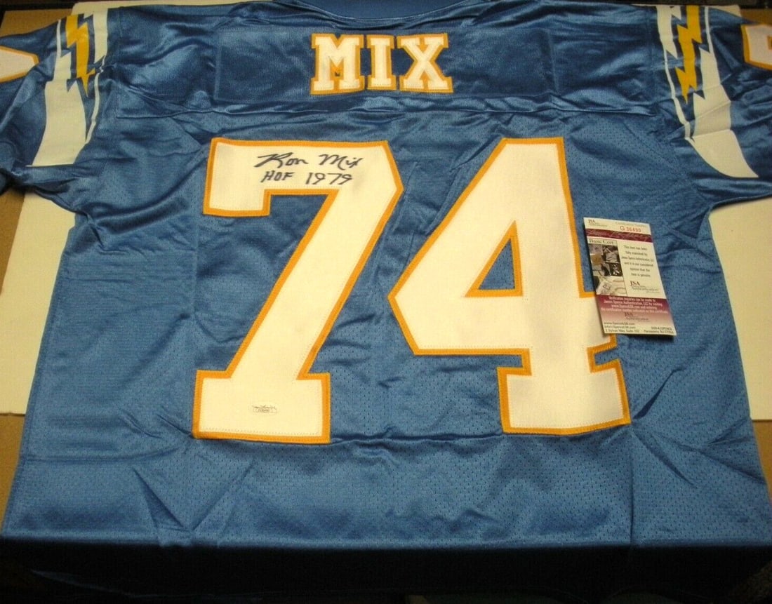 Ron Mix San Diego Chargers Signed Adidas Jersey JSA COA HOF 79: Ron Mix San Diego Chargers Signed Adidas Jersey JSA COA HOF 79 This is an official licensed Adidas jersey signed by Ron Mix, a Hall of Fame player from the San Diego Chargers, commemorating his induct
