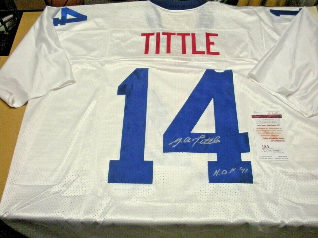YA Tittle Signed New York Giants Reebok Jersey JSA COA: YA Tittle Signed New York Giants Reebok Jersey JSA COA This official licensed Reebok jersey, signed by Hall of Famer YA Tittle, is a must-have for any New York Giants fan. The jersey showcases a class